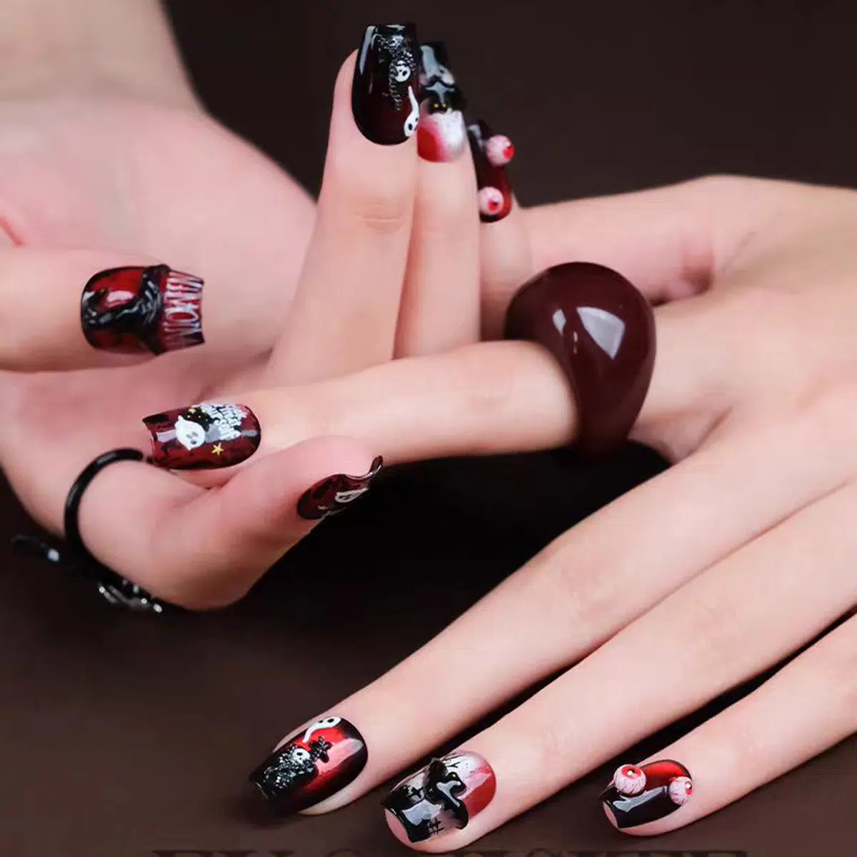 Cute Ghost Carnival Collection-Witch Hat Ghost Dark Nails | Handcrafted press-on nails