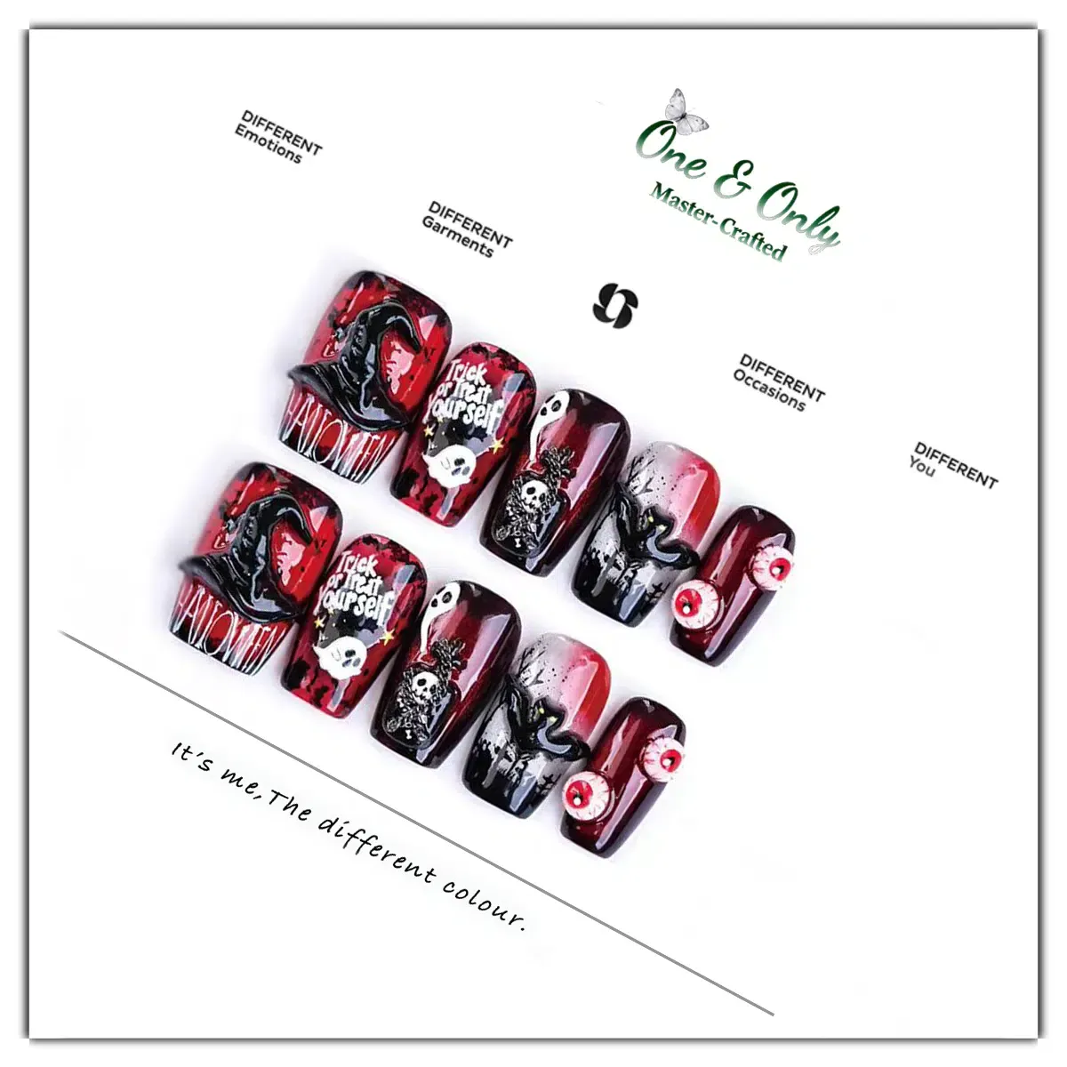 Cute Ghost Carnival Collection-Witch Hat Ghost Dark Nails | Handcrafted press-on nails