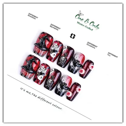 Cute Ghost Carnival Collection-Witch Hat Ghost Dark Nails | Handcrafted press-on nails