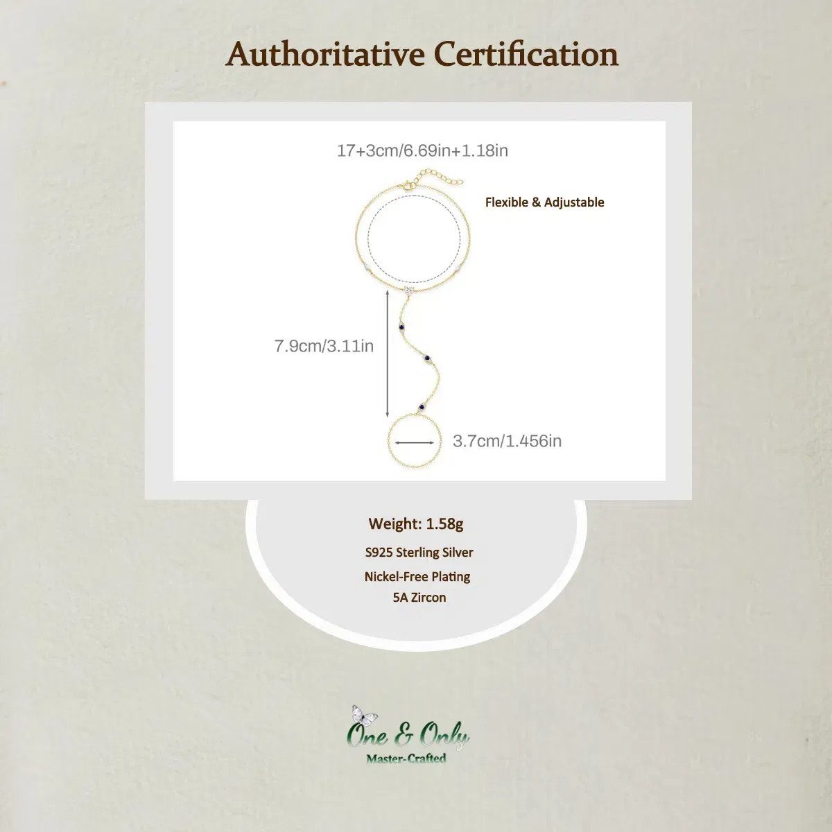 Sterling S925 Silve + 5A Zircon | Elegant Blue Zircon Finger Chain Bracelet​ | Nickel-Free Plating