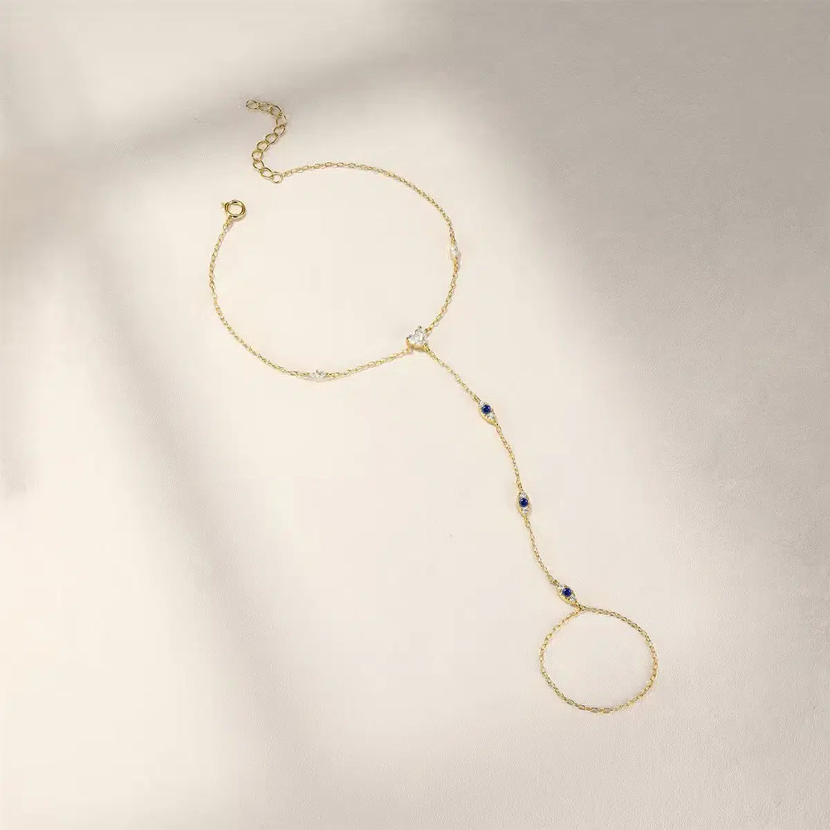 Sterling S925 Silve + 5A Zircon | Elegant Blue Zircon Finger Chain Bracelet​ | Nickel-Free Plating