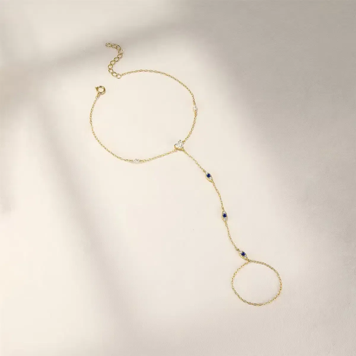 Sterling S925 Silve + 5A Zircon | Elegant Blue Zircon Finger Chain Bracelet​ | Nickel-Free Plating