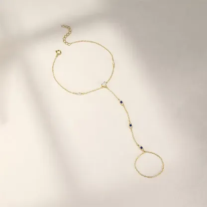 Sterling S925 Silve + 5A Zircon | Elegant Blue Zircon Finger Chain Bracelet​ | Nickel-Free Plating