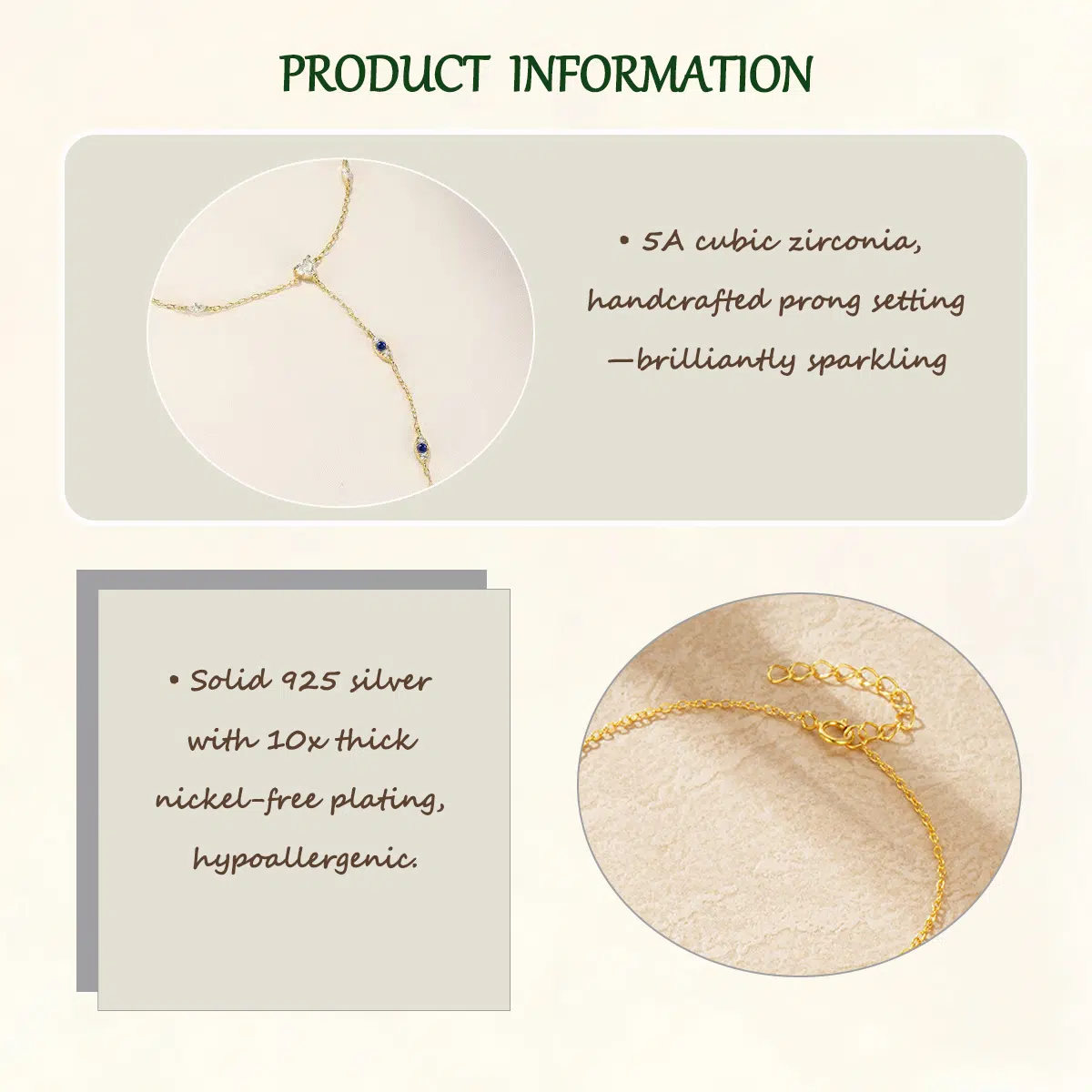 Sterling S925 Silve + 5A Zircon | Elegant Blue Zircon Finger Chain Bracelet​ | Nickel-Free Plating