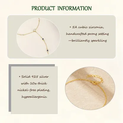 Sterling S925 Silve + 5A Zircon | Elegant Blue Zircon Finger Chain Bracelet​ | Nickel-Free Plating