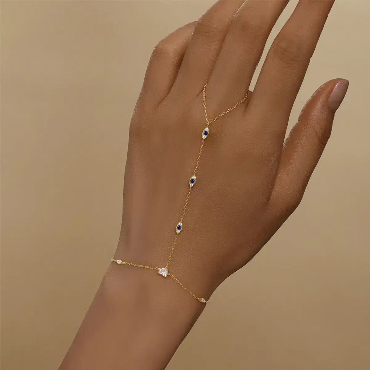Sterling S925 Silve + 5A Zircon | Elegant Blue Zircon Finger Chain Bracelet​ | Nickel-Free Plating