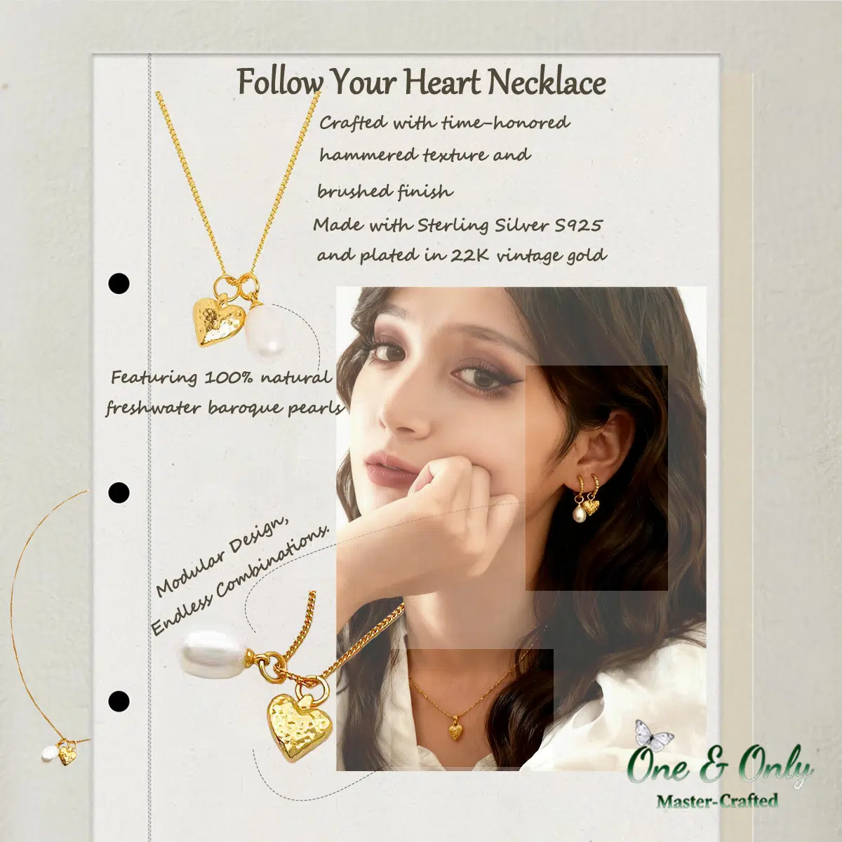 S925 Silver+ freshwater pearls | Follow Your Heart Necklace​ | Vintage Handcrafted  Pearl Jewelry | Detachable Charms for Endless Styling 