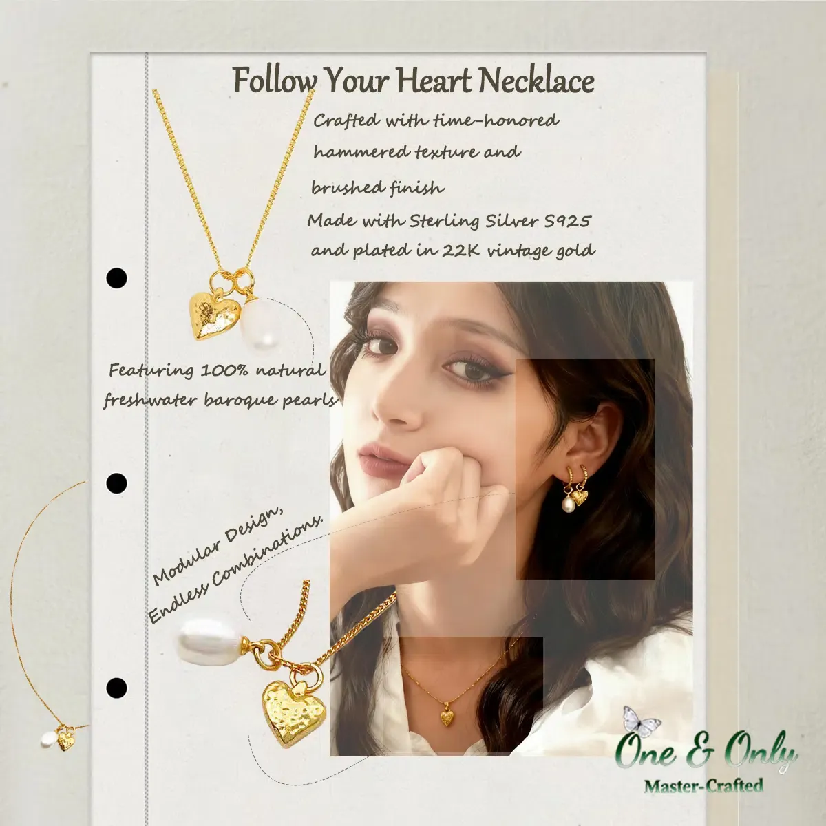 S925 Silver+ freshwater pearls | Follow Your Heart Necklace​ | Vintage Handcrafted  Pearl Jewelry | Detachable Charms for Endless Styling 