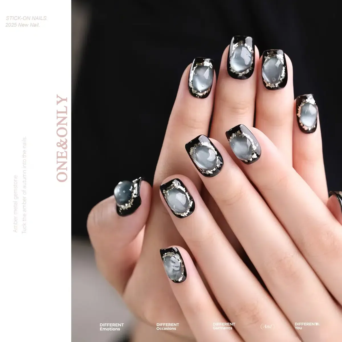 Fortune Stone Collection - Aquamarine | Calm Ocean, Clear Voice | Short Coffin Shape | Handcrafted press-on nails