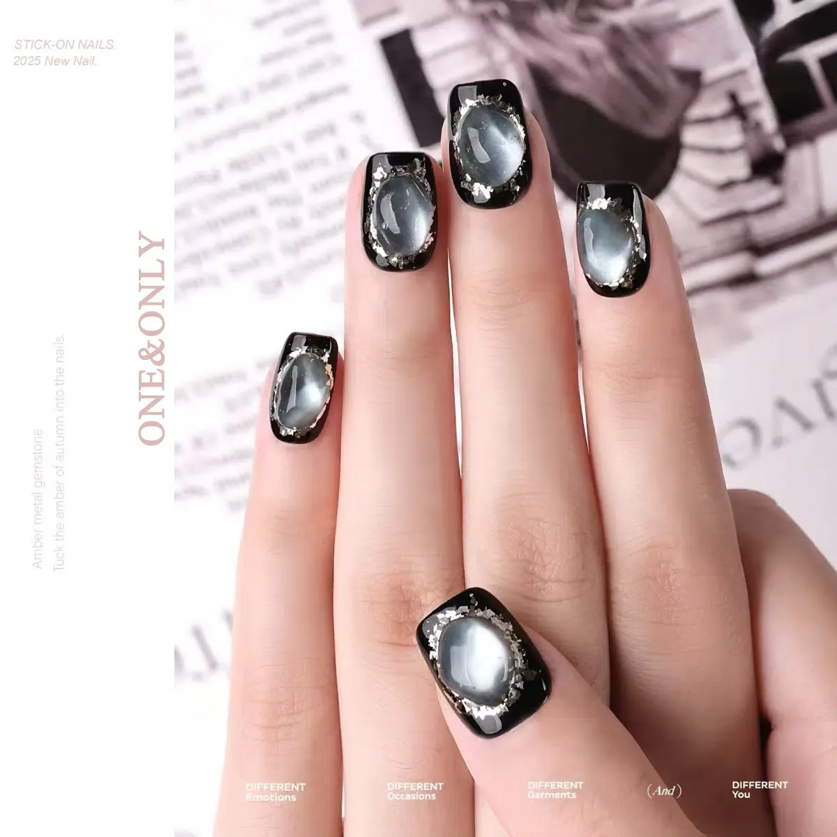 Fortune Stone Collection - Aquamarine | Calm Ocean, Clear Voice | Short Coffin Shape | Handcrafted press-on nails