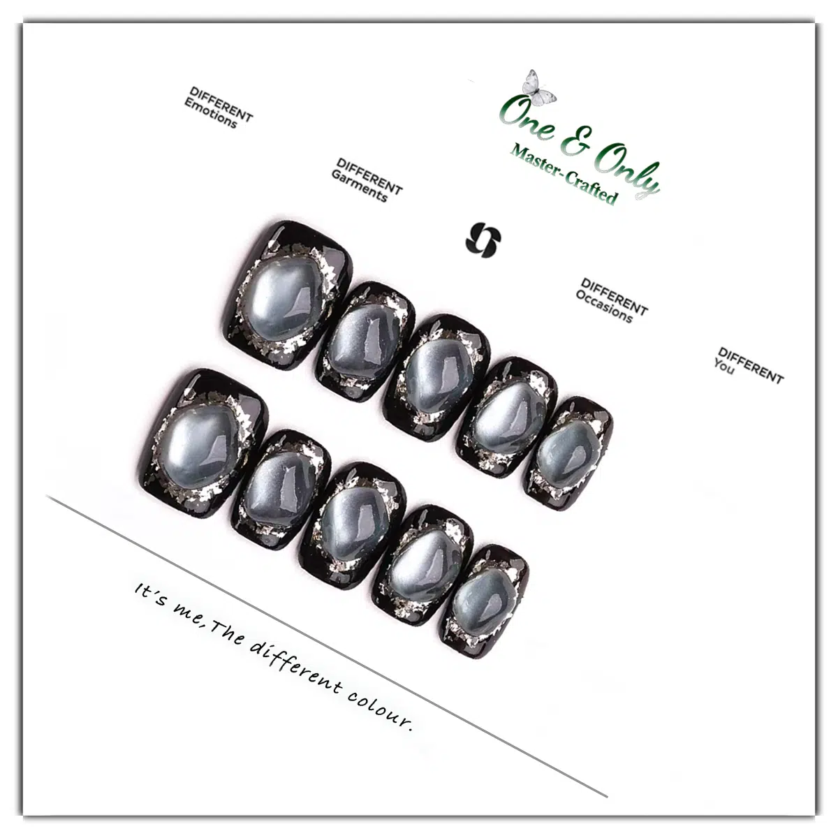 Fortune Stone Collection - Aquamarine | Calm Ocean, Clear Voice | Short Coffin Shape | Handcrafted press-on nails