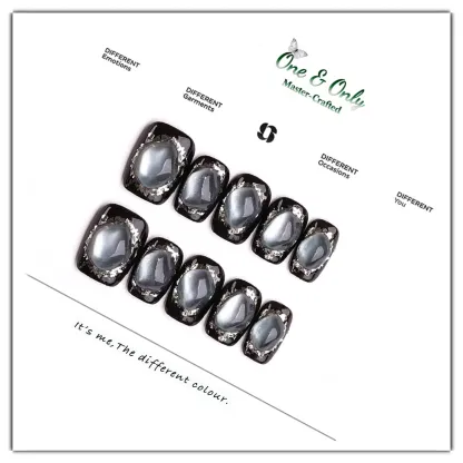 Fortune Stone Collection - Aquamarine | Calm Ocean, Clear Voice | Short Coffin Shape | Handcrafted press-on nails