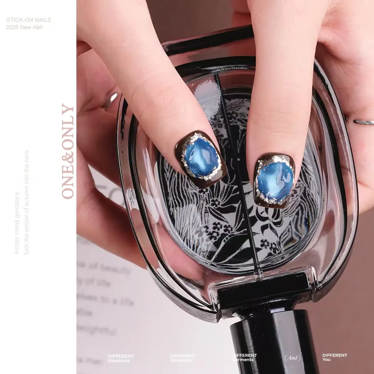 Fortune Stone Collection - Azure Chalcedony |  Communicate with Kindness. Move in Peace | Short Coffin Shape | Handcrafted press-on nails