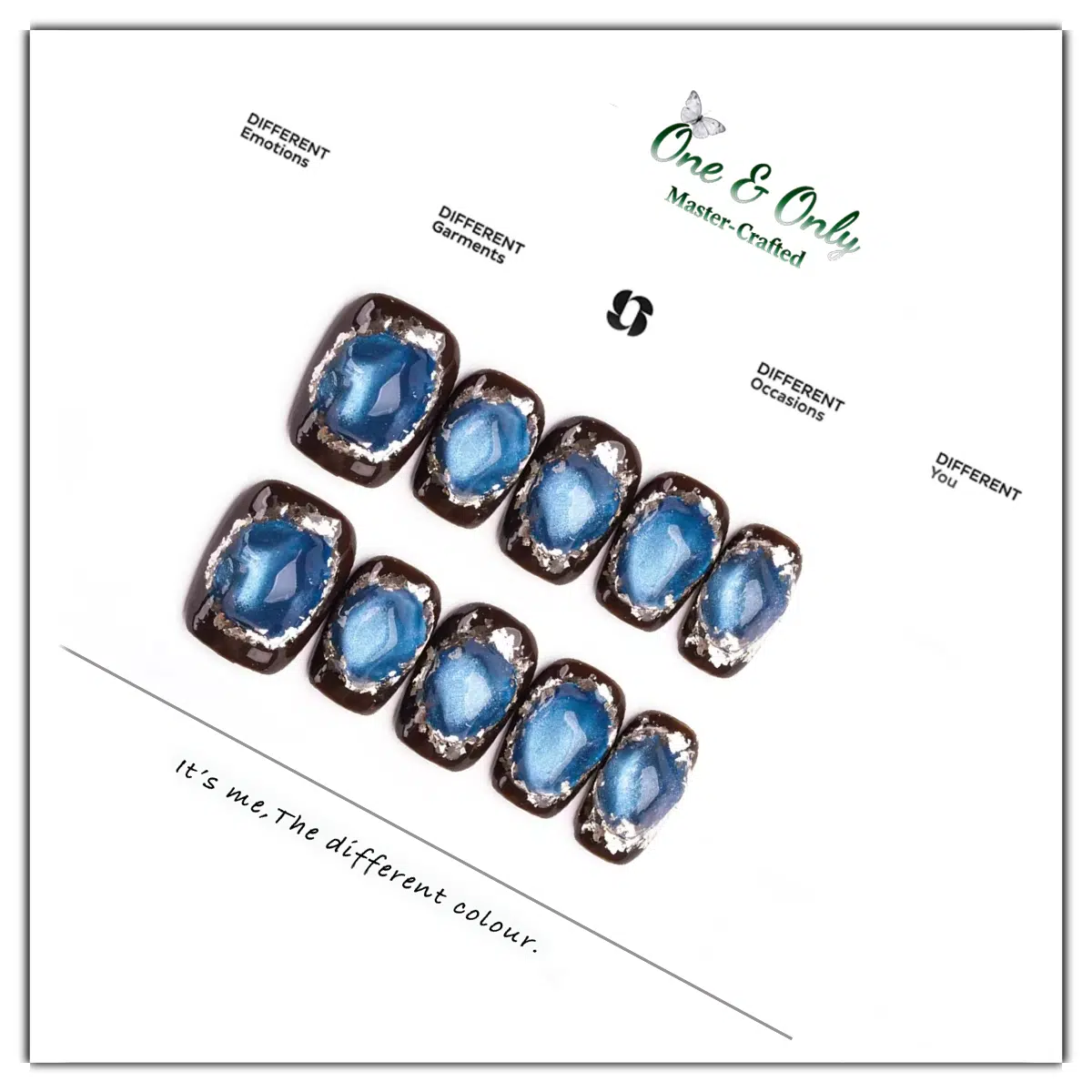 Fortune Stone Collection - Azure Chalcedony |  Communicate with Kindness. Move in Peace | Short Coffin Shape | Handcrafted press-on nails