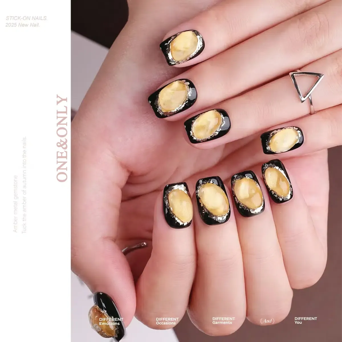 Fortune Stone Collection - Citrine Spark | Attract Opportunity. Thrive in Wellness | Short Coffin Shape |  Handcrafted press-on nails