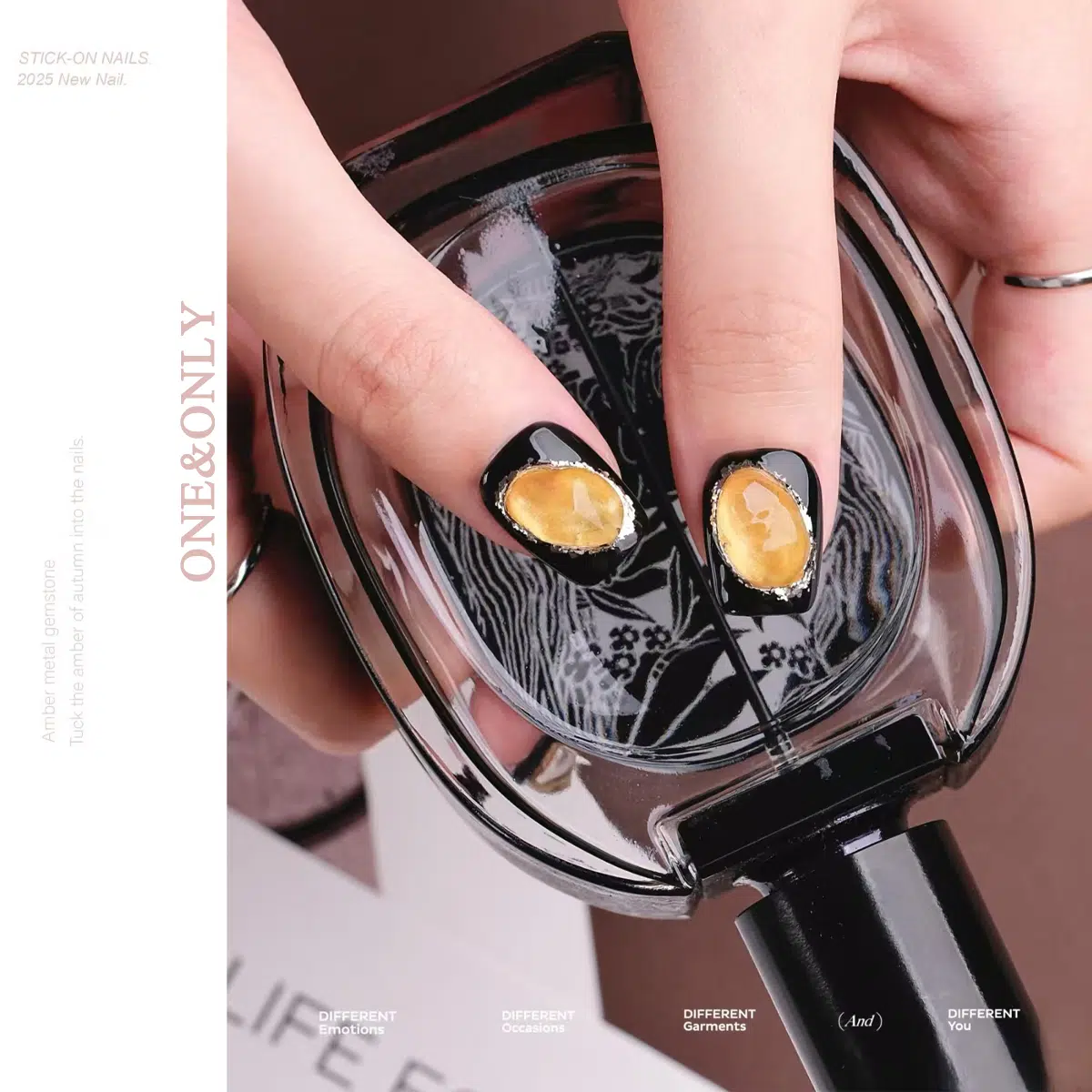 Fortune Stone Collection - Citrine Spark | Attract Opportunity. Thrive in Wellness | Short Coffin Shape |  Handcrafted press-on nails