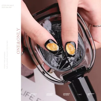 Fortune Stone Collection - Citrine Spark | Attract Opportunity. Thrive in Wellness | Short Coffin Shape |  Handcrafted press-on nails