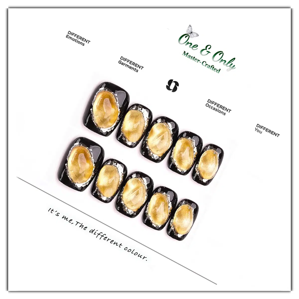 Fortune Stone Collection - Citrine Spark | Attract Opportunity. Thrive in Wellness | Short Coffin Shape |  Handcrafted press-on nails