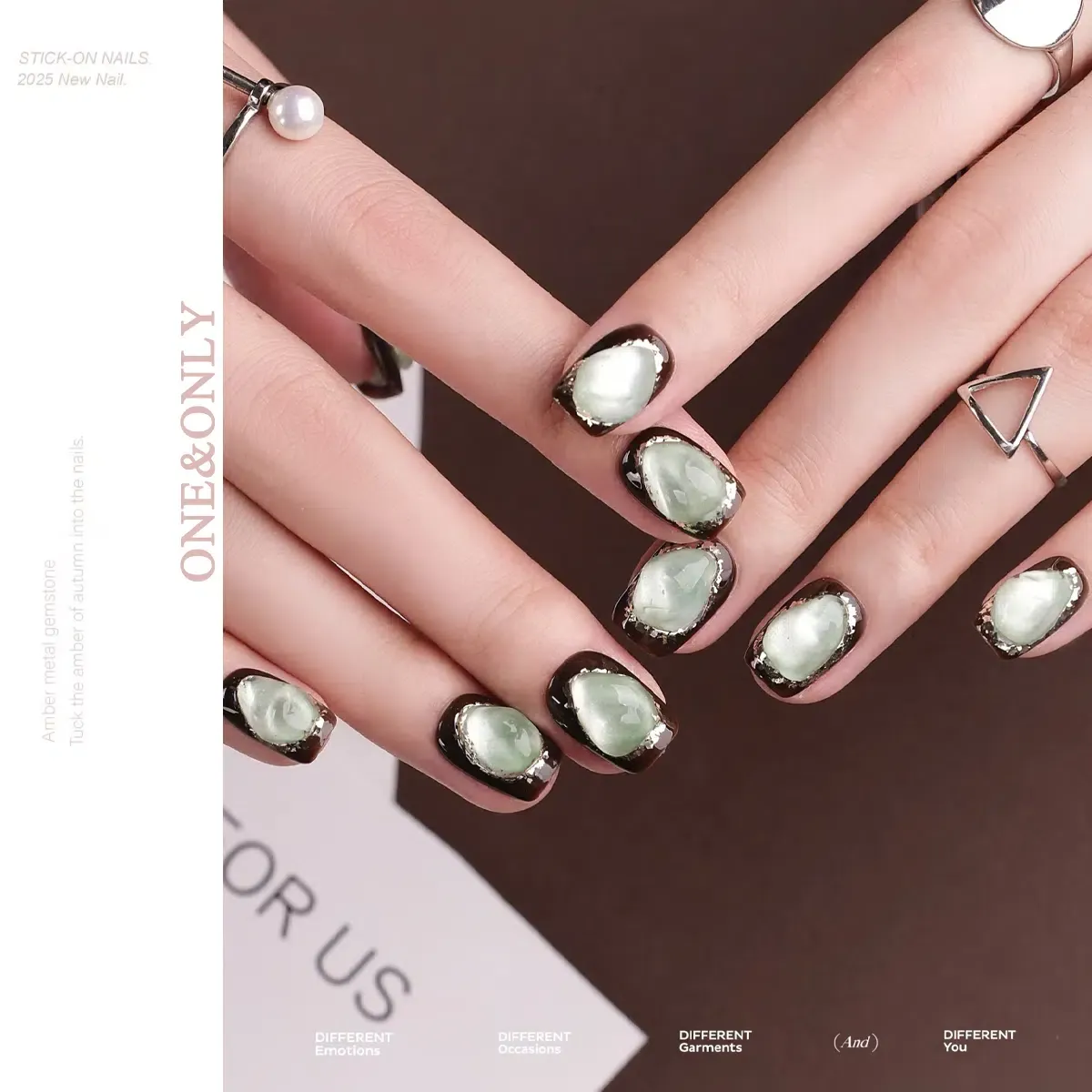 Fortune Stone Collection - Jadeite Serenity | Attract Opportunity. Thrive in Wellness | hort Coffin Shape | Handcrafted press-on nails