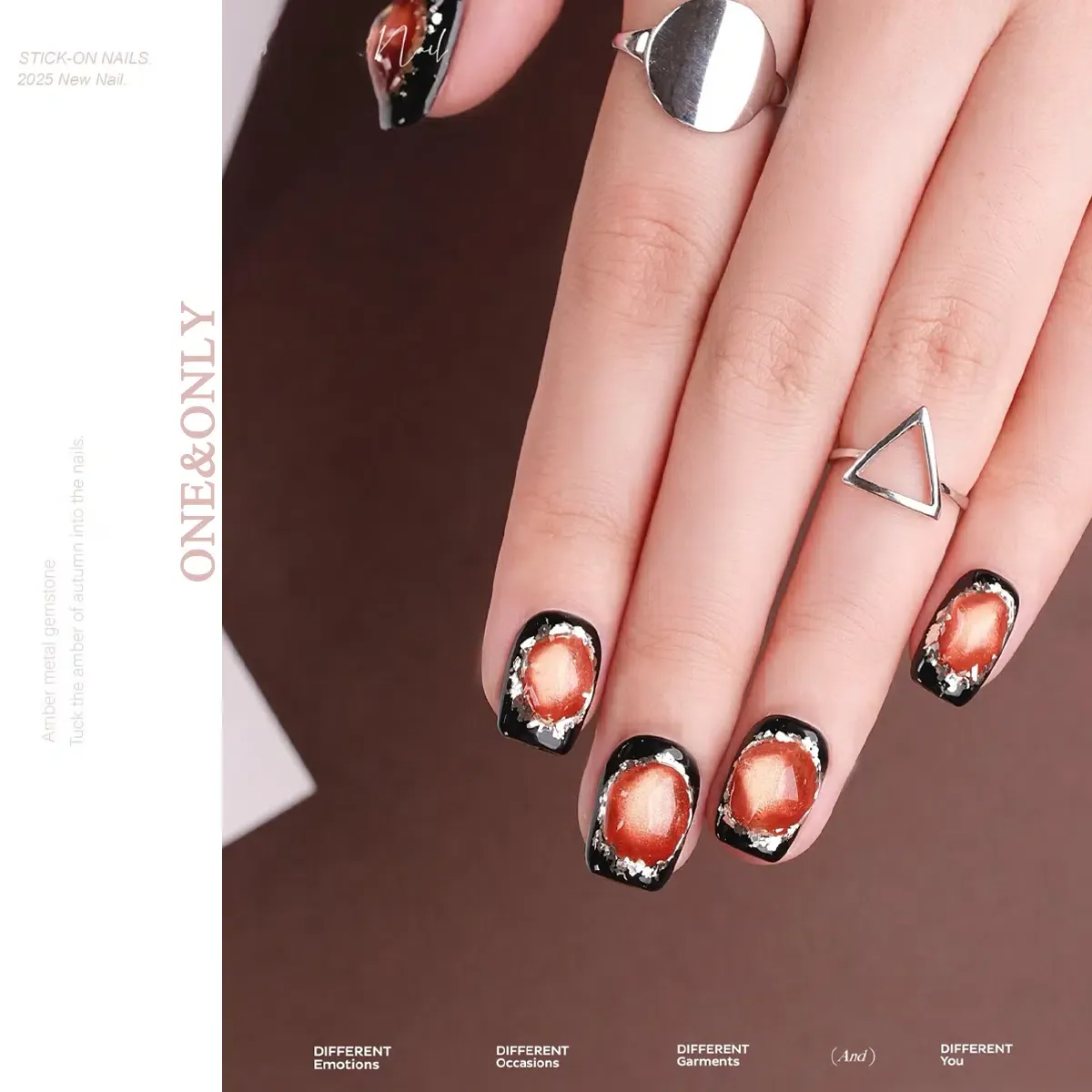 Fortune Stone Collection - Solar Amber | Embrace Joy. Radiate Positive Energy | hort Coffin Shape | Handcrafted press-on nails