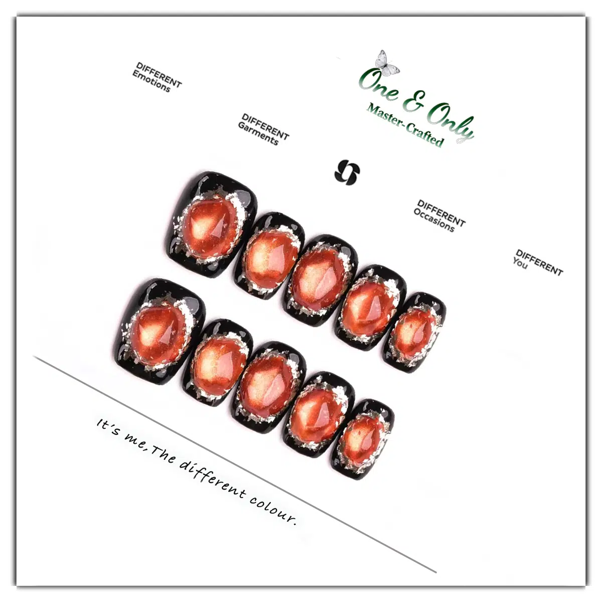 Fortune Stone Collection - Solar Amber | Embrace Joy. Radiate Positive Energy | hort Coffin Shape | Handcrafted press-on nails