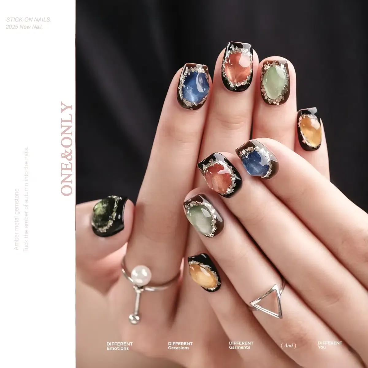 Fortune Stone Collection - Spin the Wheel of Your Fortune | Short Coffin Shape | For Luck & New Beginnings | Handcrafted press-on nails