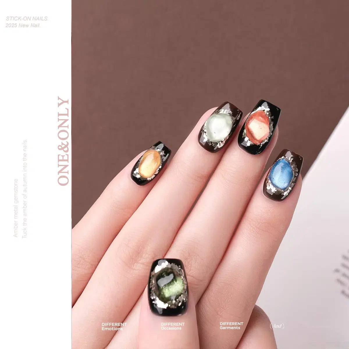 Fortune Stone Collection - Spin the Wheel of Your Fortune | Short Coffin Shape | For Luck & New Beginnings | Handcrafted press-on nails