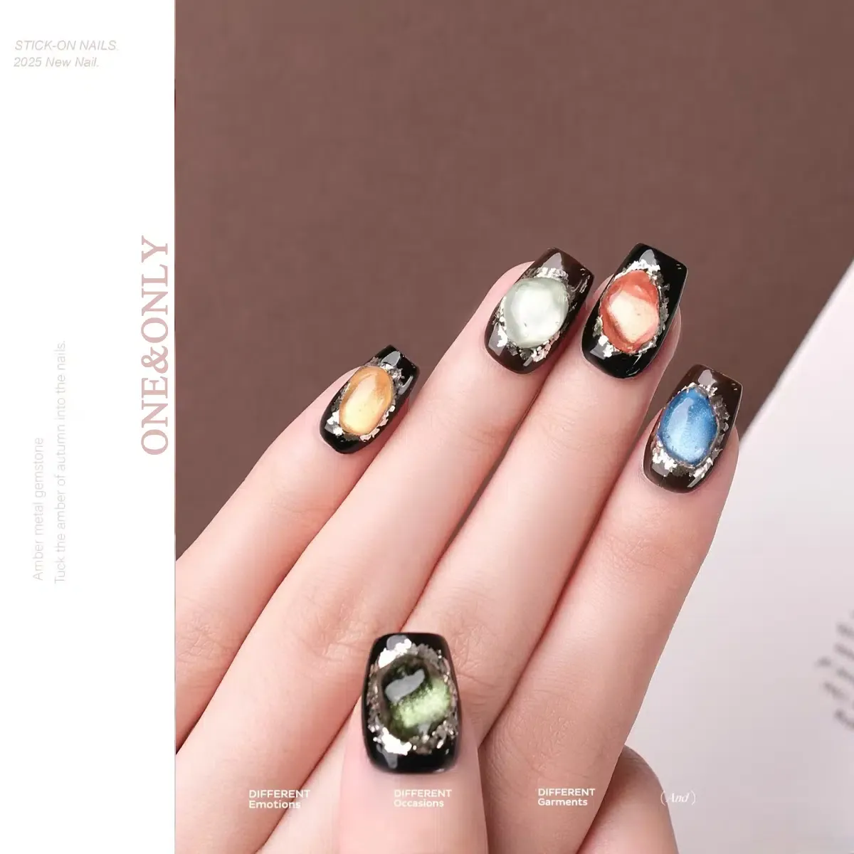 Fortune Stone Collection - Spin the Wheel of Your Fortune | Short Coffin Shape | For Luck & New Beginnings | Handcrafted press-on nails