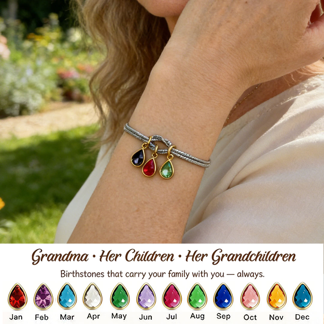💧 Custom Teardrop Birthstone Bracelet – Personalized for Grandma – Up to 14 Heart-Shaped Birthstones 