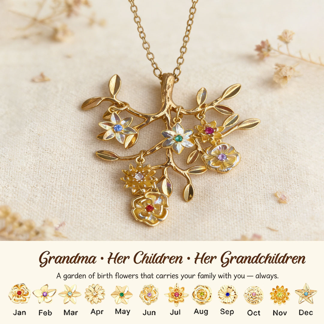 🌸  For Grandma: The Tree That Sheltered Generations🌳 Personalized Birthflowers Tree Necklace for Grandma/Her children /Her grandchildren & Her husband