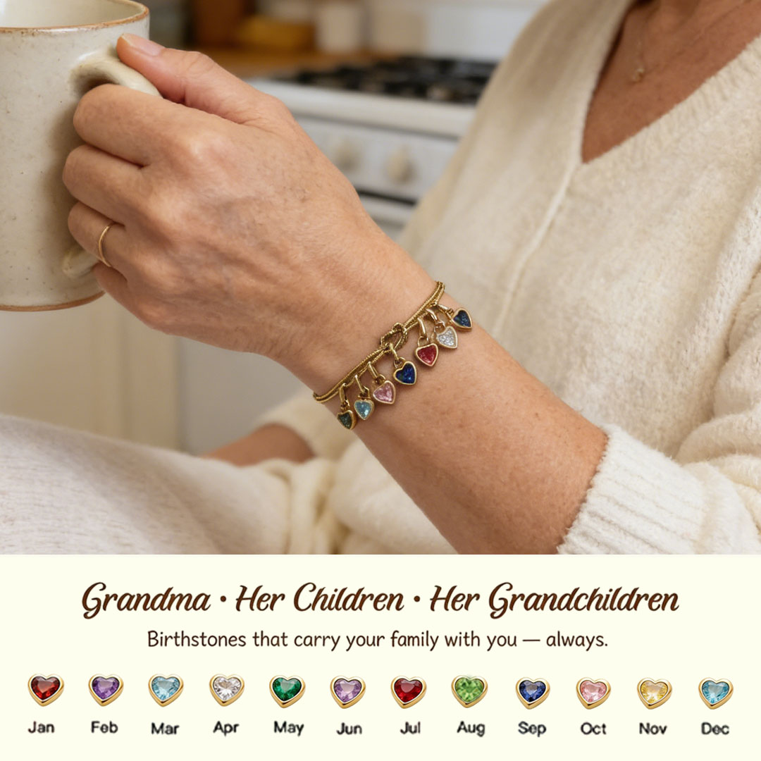 Custom Love Birthstone Knot Bracelet – Up to 14 Heart-Shaped Birthstones forGrandma