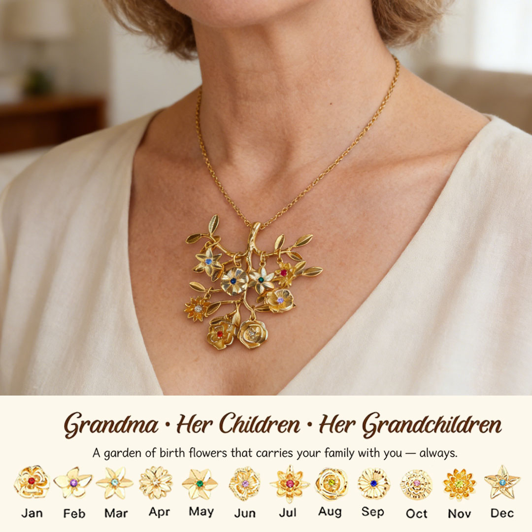 🌸  For Grandma: The Tree That Sheltered Generations🌳 Personalized Birthflowers Tree Necklace for Grandma/Her children /Her grandchildren & Her husband