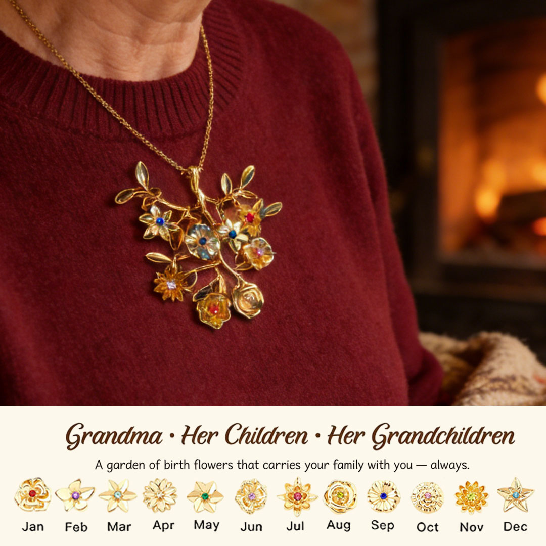 🌸  For Grandma: The Tree That Sheltered Generations🌳 Personalized Birthflowers Tree Necklace for Grandma/Her children /Her grandchildren & Her husband
