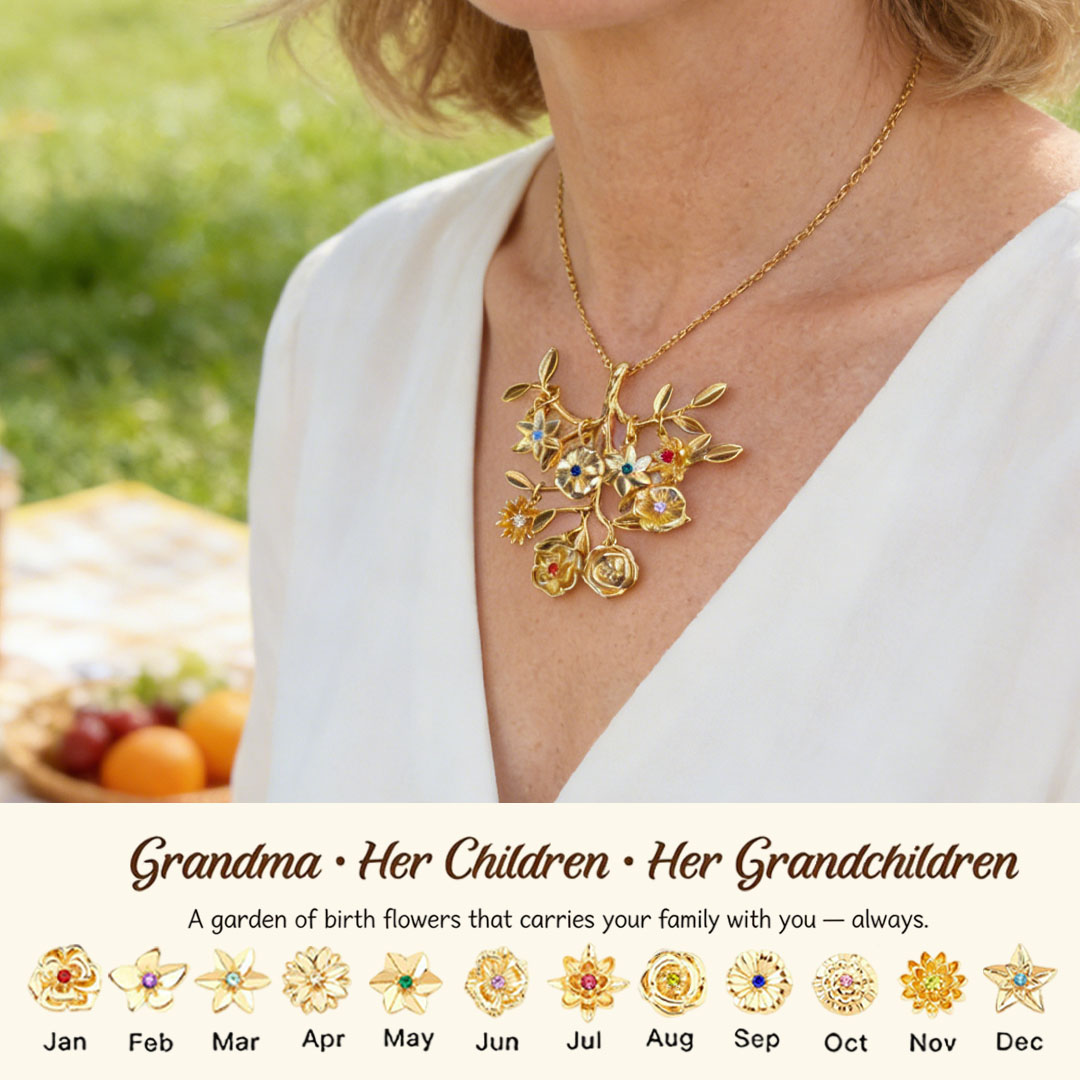 🌸  For Grandma: The Tree That Sheltered Generations🌳 Personalized Birthflowers Tree Necklace for Grandma/Her children /Her grandchildren & Her husband