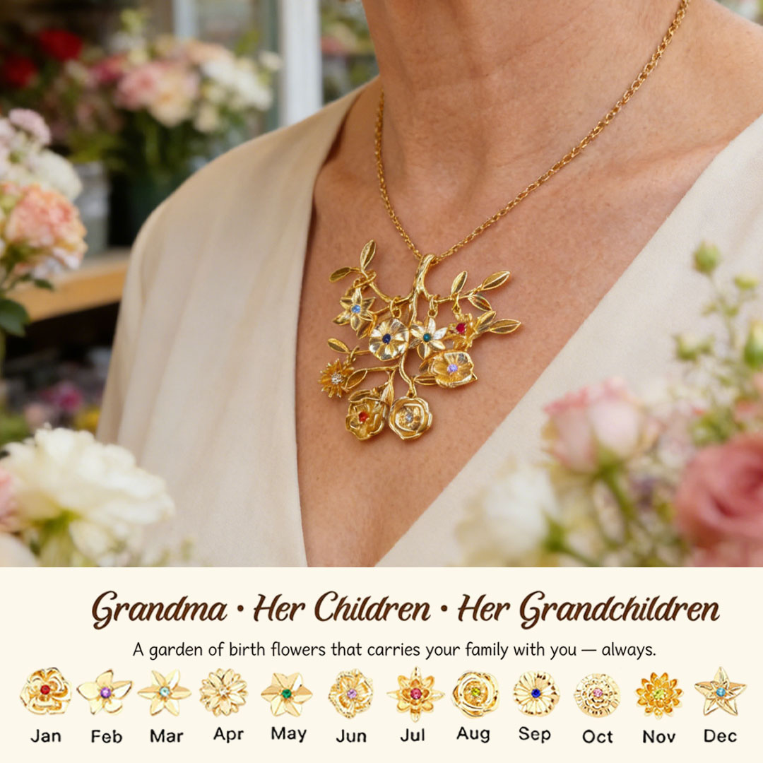 🌸  For Grandma: The Tree That Sheltered Generations🌳 Personalized Birthflowers Tree Necklace for Grandma/Her children /Her grandchildren & Her husband