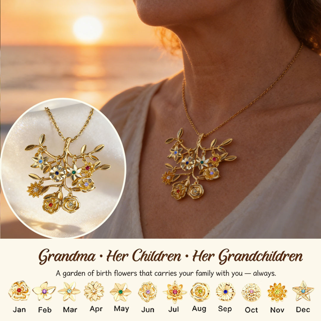 🌸  For Grandma: The Tree That Sheltered Generations🌳 Personalized Birthflowers Tree Necklace for Grandma/Her children /Her grandchildren & Her husband