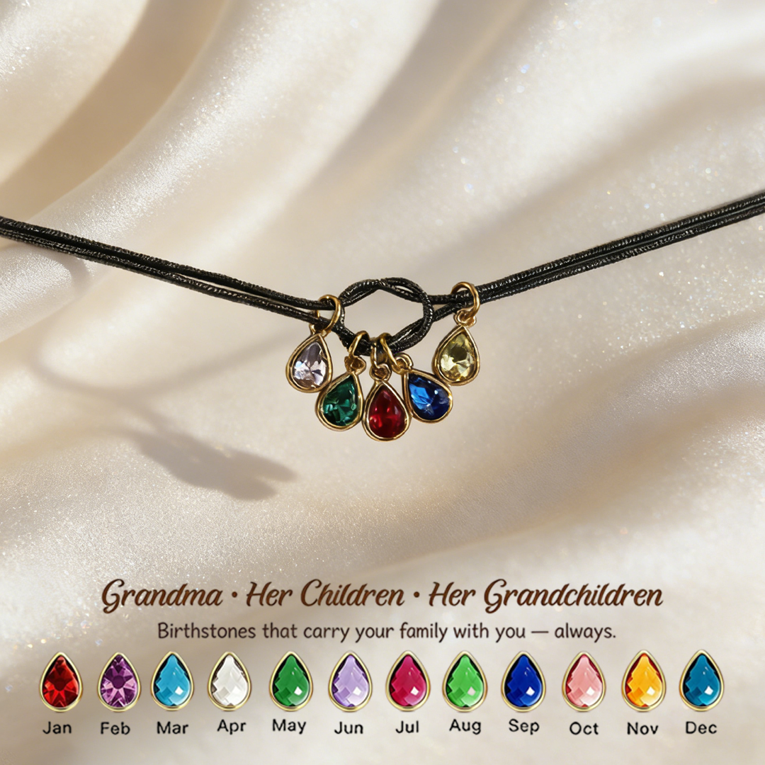 💧 Custom Teardrop Birthstone Bracelet – Personalized for Grandma – Up to 14 Heart-Shaped Birthstones 