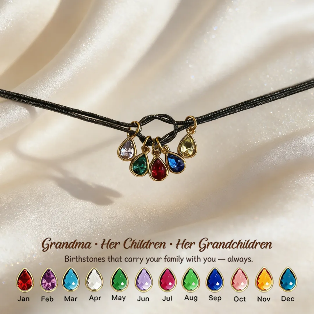 💧 Custom Teardrop Birthstone Bracelet – Personalized for Grandma – Up to 14 Heart-Shaped Birthstones 