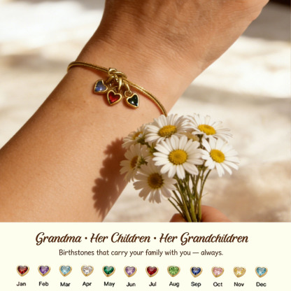 Custom Love Birthstone Knot Bracelet – Up to 14 Heart-Shaped Birthstones forGrandma