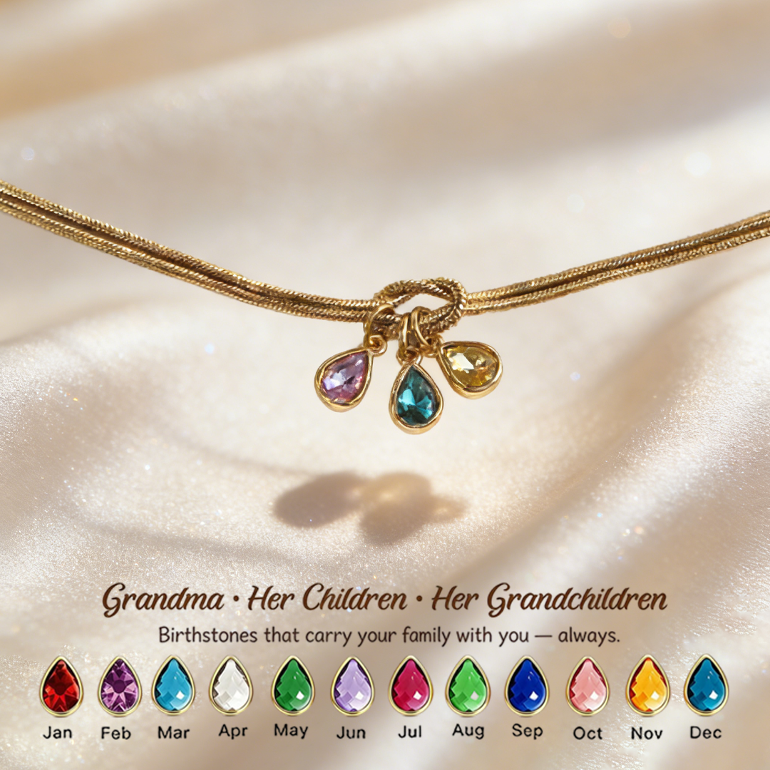 💧 Custom Teardrop Birthstone Bracelet – Personalized for Grandma – Up to 14 Heart-Shaped Birthstones 