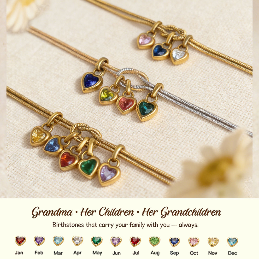 Custom Love Birthstone Knot Bracelet – Up to 14 Heart-Shaped Birthstones forGrandma