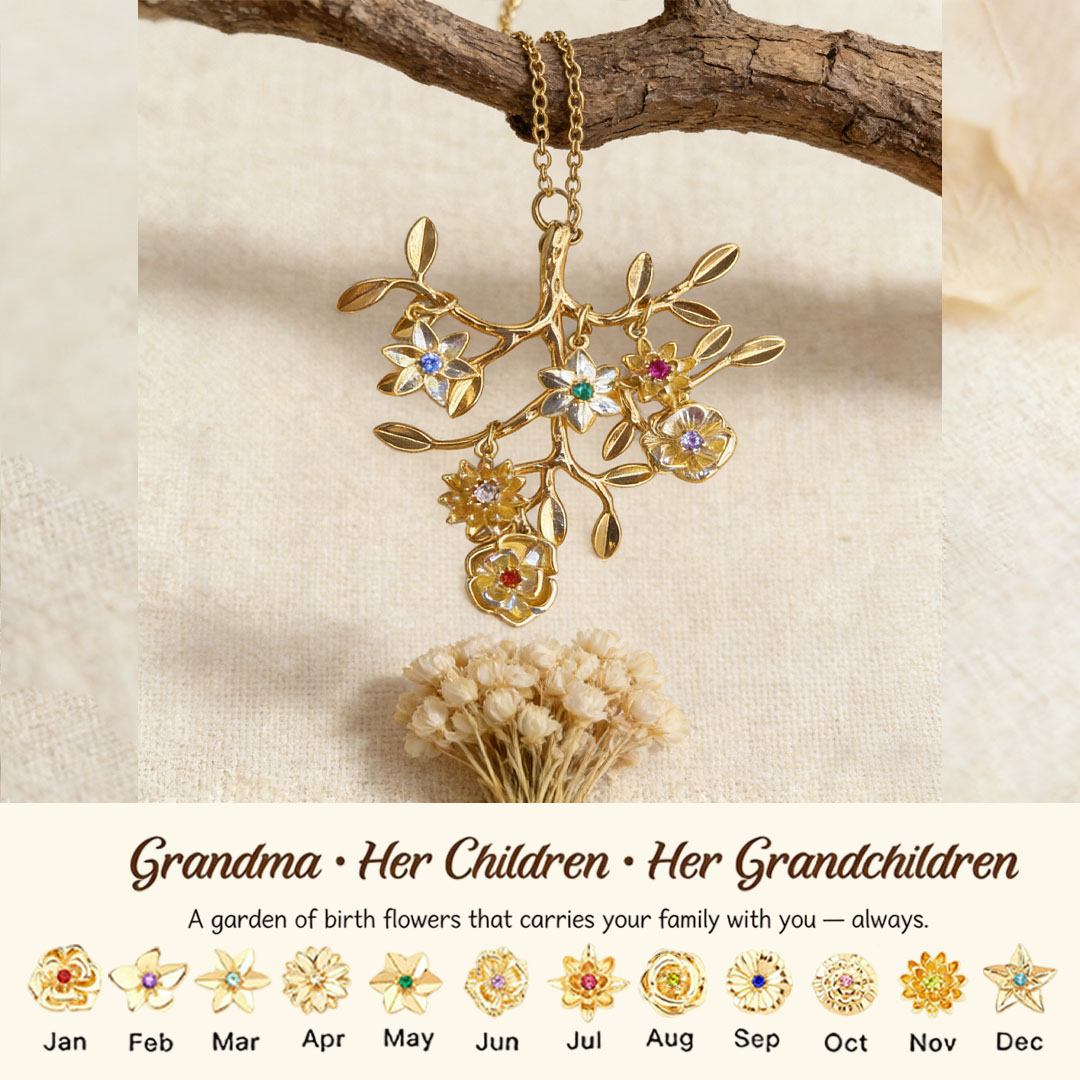 🌸  For Grandma: The Tree That Sheltered Generations🌳 Personalized Birthflowers Tree Necklace for Grandma/Her children /Her grandchildren & Her husband