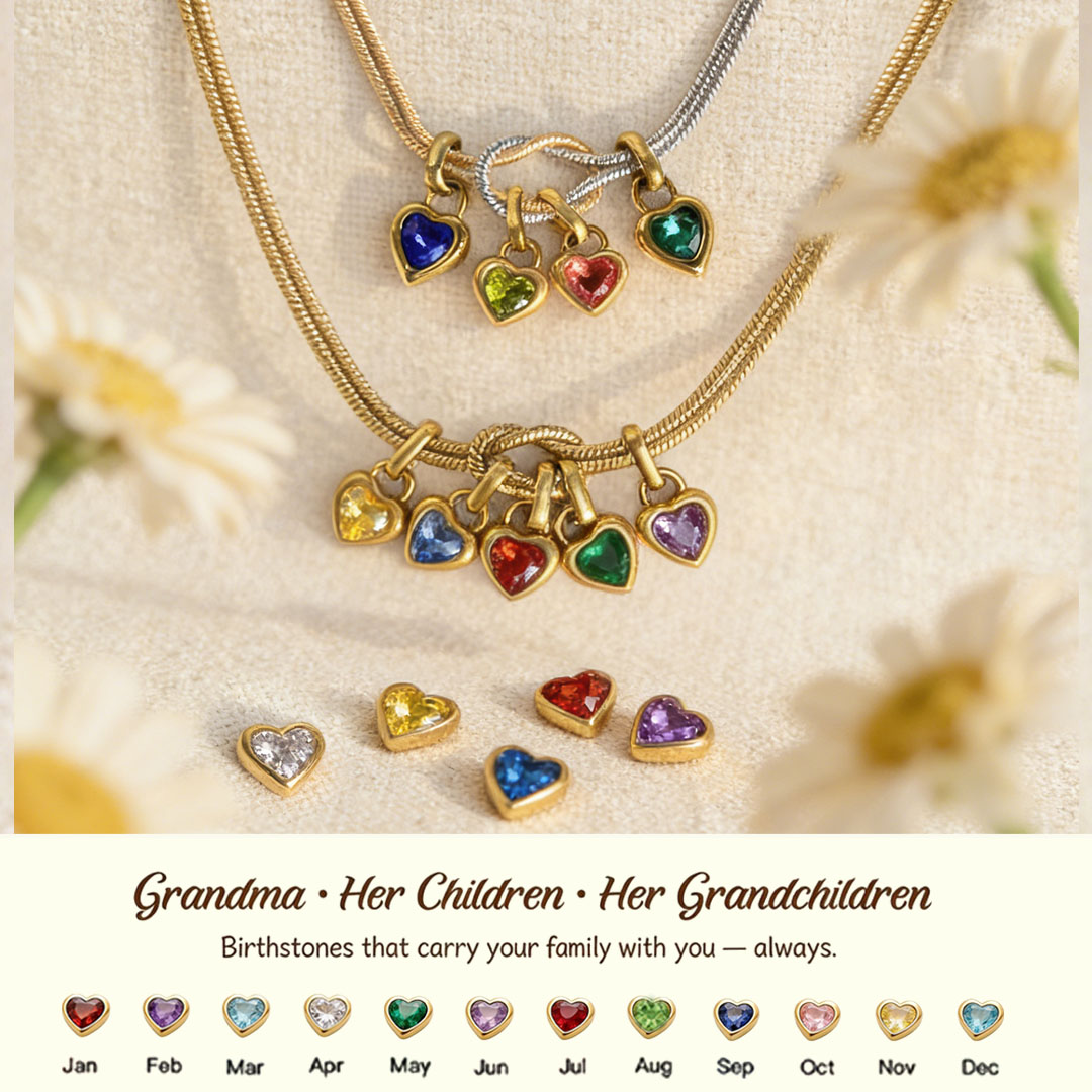 Custom Love Birthstone Knot Bracelet – Up to 14 Heart-Shaped Birthstones forGrandma