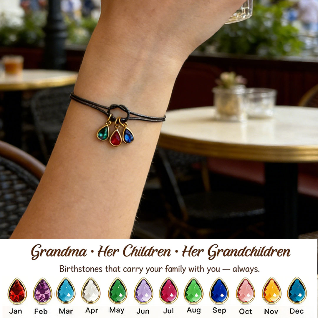 💧 Custom Teardrop Birthstone Bracelet – Personalized for Grandma – Up to 14 Heart-Shaped Birthstones 