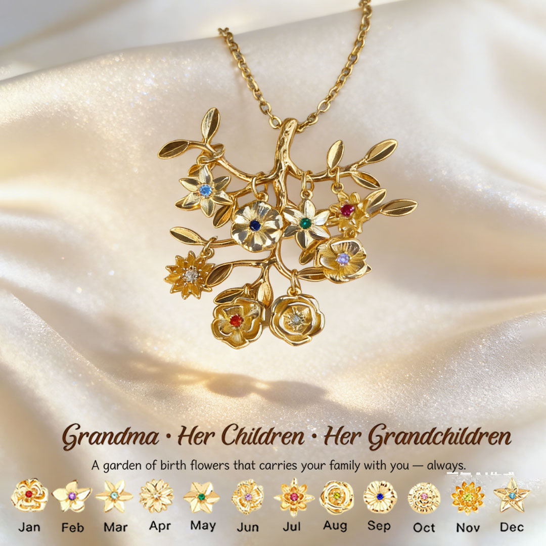 🌸  For Grandma: The Tree That Sheltered Generations🌳 Personalized Birthflowers Tree Necklace for Grandma/Her children /Her grandchildren & Her husband