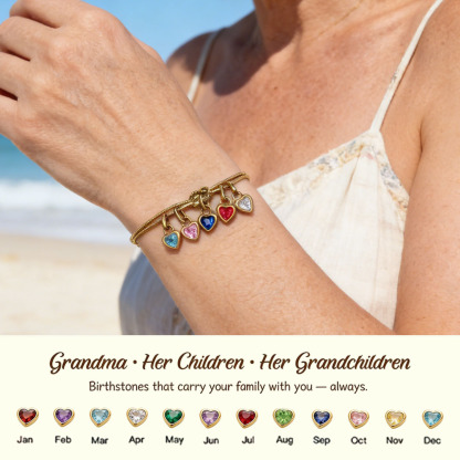Custom Love Birthstone Knot Bracelet – Up to 14 Heart-Shaped Birthstones forGrandma