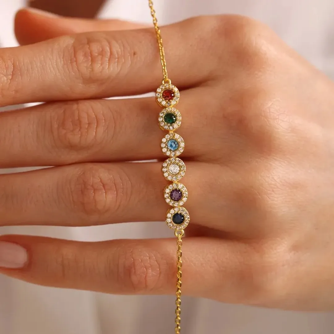 💘Valentine’s Day Gift for Grandma  – Grandma’s Custom 12-Birthstone Bracelet – Personalize with 1-14 Birthstones for Every Loved One🎁 