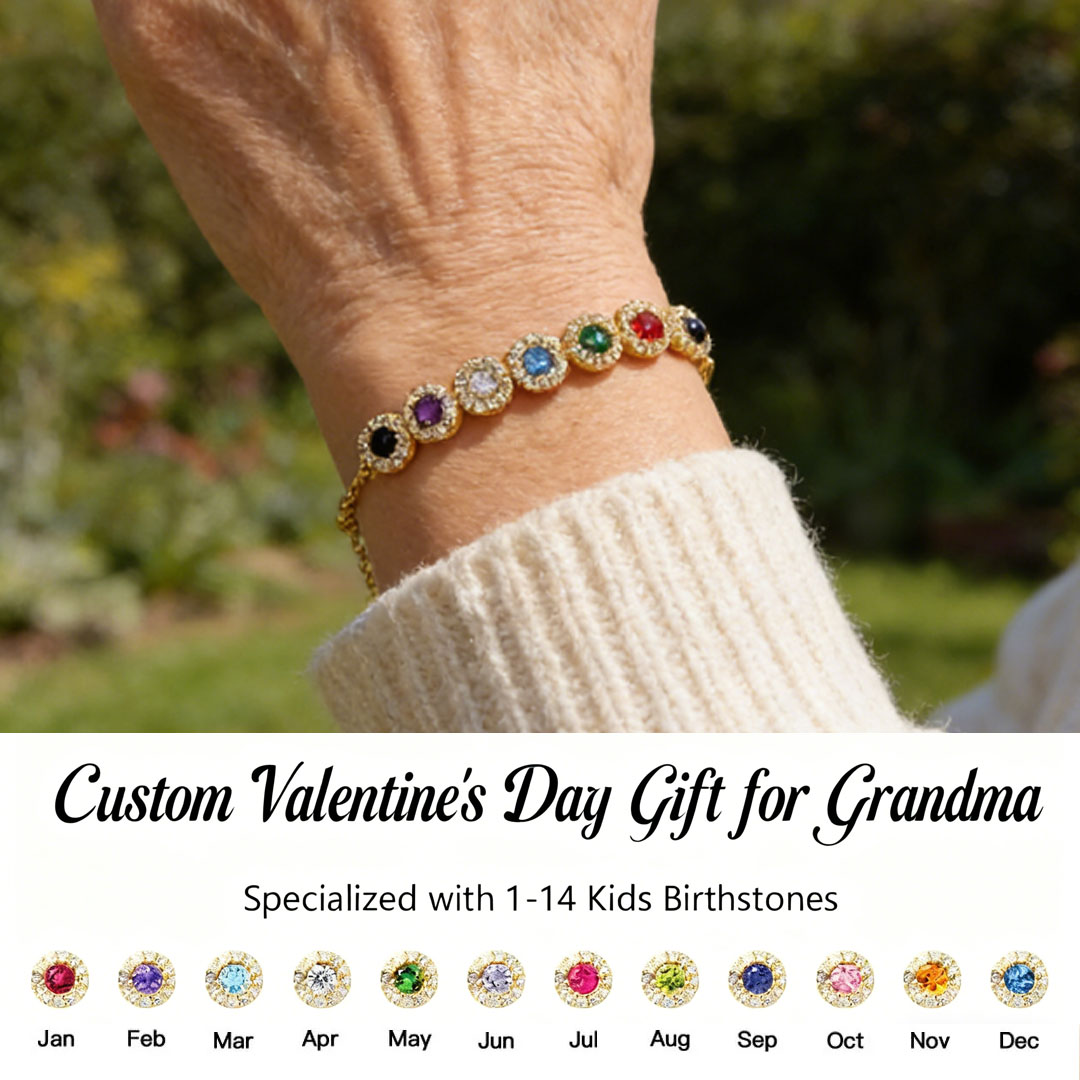 💘Valentine’s Day Gift for Grandma  – Grandma’s Custom 12-Birthstone Bracelet – Personalize with 1-14 Birthstones for Every Loved One🎁 