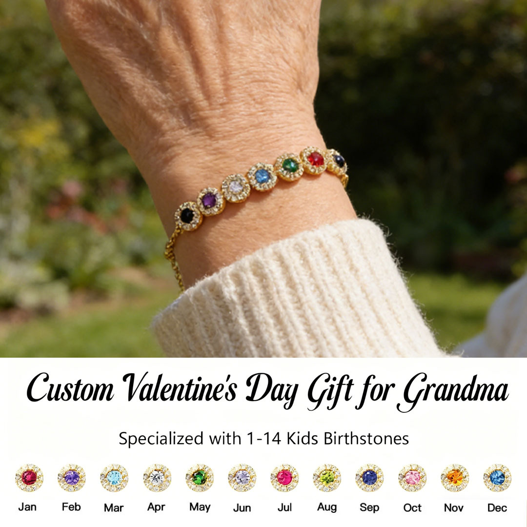 💘Valentine’s Day Gift for Grandma  – Grandma’s Custom 12-Birthstone Bracelet – Personalize with 1-14 Birthstones for Every Loved One🎁 