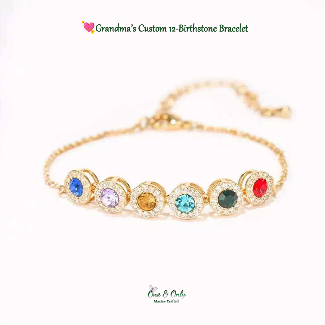 💘Valentine’s Day Gift for Grandma  – Grandma’s Custom 12-Birthstone Bracelet – Personalize with 1-14 Birthstones for Every Loved One🎁 